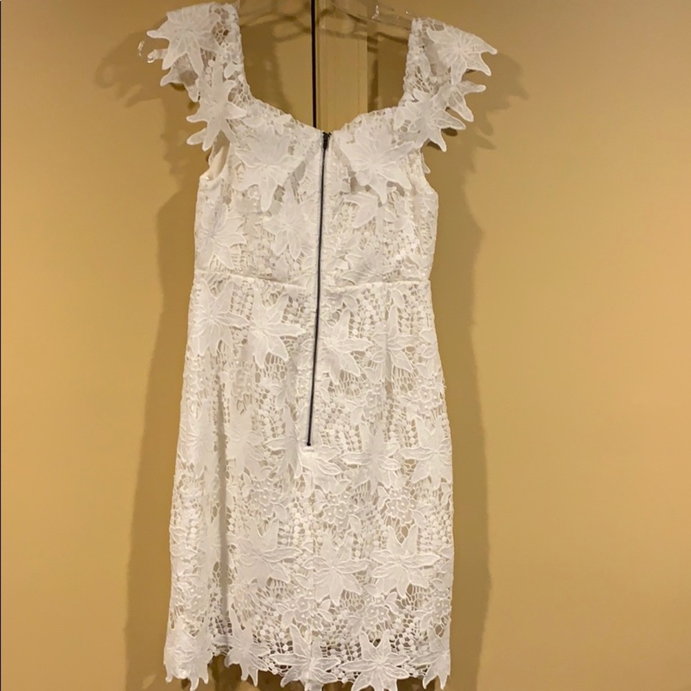 Lace Mini White Dress with Off the Shoulder - Picture 4 of 5